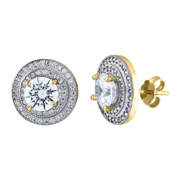 10kt Two-tone Gold CZ Womens Polished Finish Push Back Stud Earrings