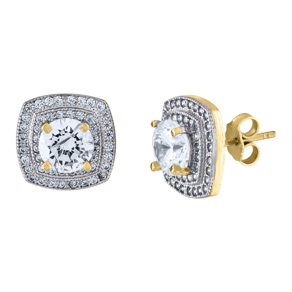 10kt Two-tone Gold CZ Womens Polished Finish Square Push Back Stud Earrings