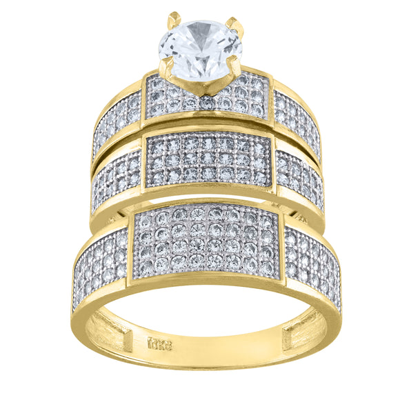 10kt Two-tone Gold Womens Cubic Zirconia Trio Ring Set