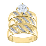 10kt Two-tone Gold Womens Cubic Zirconia DC Trio Ring Set