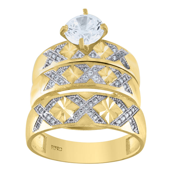 10kt Two-tone Gold Womens Cubic Zirconia DC Trio Ring Set
