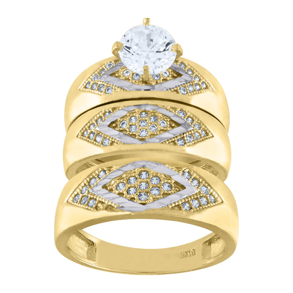 10kt Two-tone Gold Womens Cubic Zirconia DC Trio Ring Set