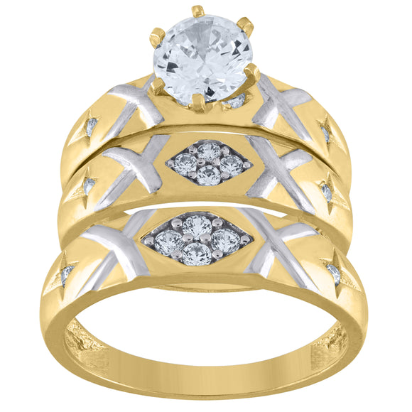 10kt Two-tone Gold Womens Cubic Zirconia Trio Ring Set