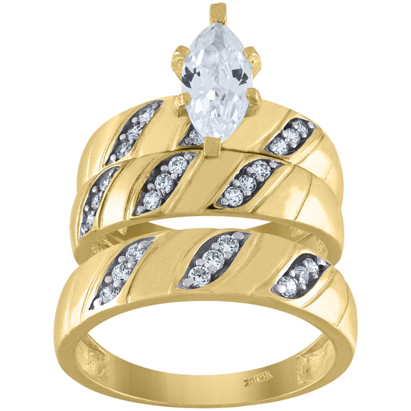 10kt Two-tone Gold Womens Round And Marquise Cubic Zirconia Trio Ring Set