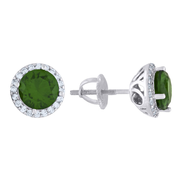 925 Sterling Silver Womens Green Cubic Zirconia Halo Round Stud Earrings