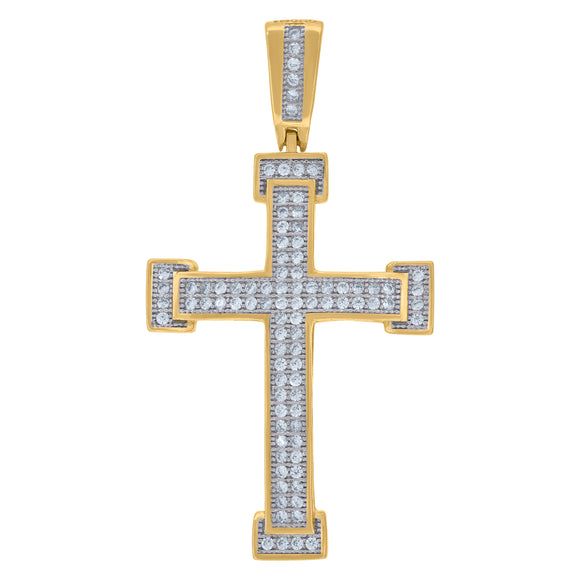 925 Sterling Silver Yellow-tone Unisex CZ Cross Religious Charm Pendant