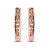 14kt Rose Gold Womens Round Brown Diamond Hoop Earrings 1/4 Cttw