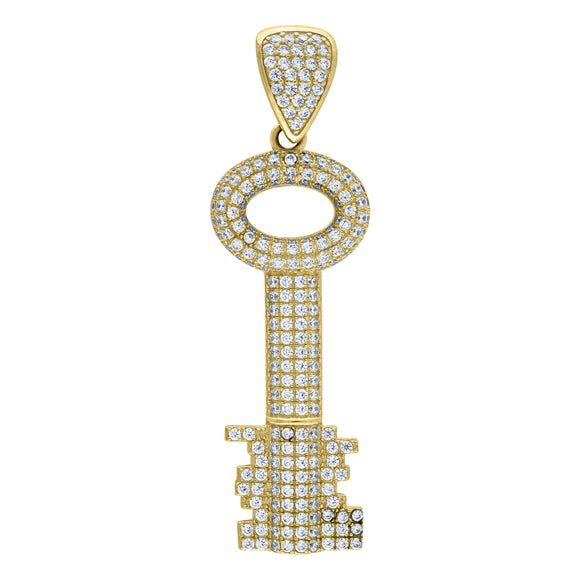 10kt Yellow Gold Mens Cubic Zirconia Key Lock & Key Charm Pendant
