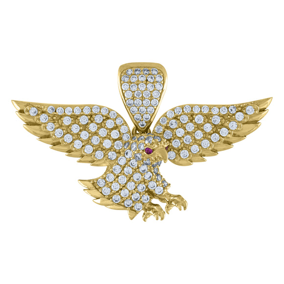10kt Yellow Gold Mens White Pink Cubic Zirconia Eagle Bird Charm Pendant