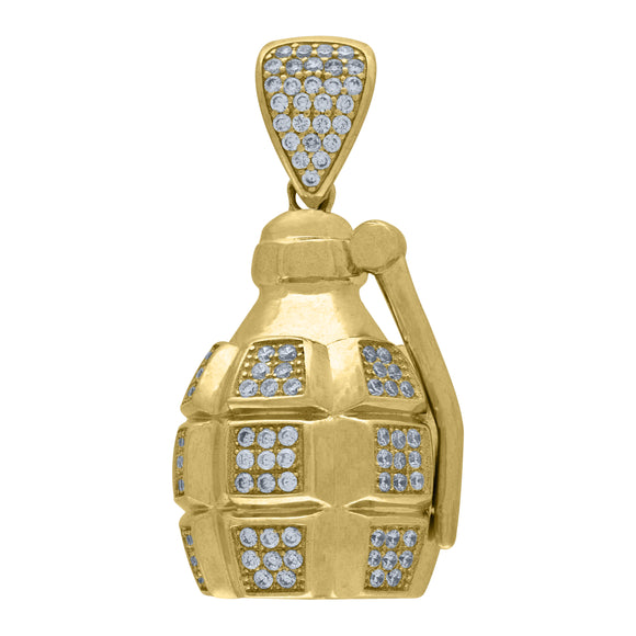 10kt Yellow Gold Mens Cubic Zirconia Hand Grenade Charm Pendant