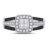10kt White Gold Womens Princess Black Color Enhanced Diamond Cluster Ring 5/8 Cttw