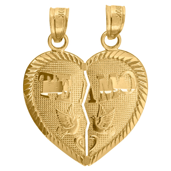 10kt Yellow Gold Unisex Diamond-cut Te Amo Broken Heart Peace Charm Pendant