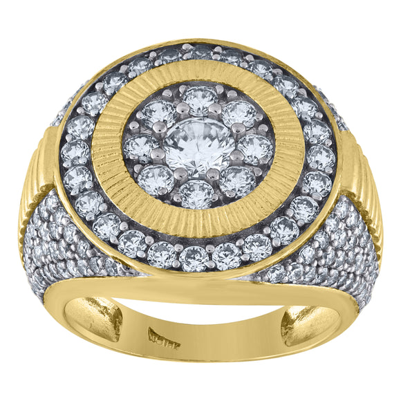 10Kt Two-Tone Gold Mens Cubic-Zirconia Round Head Fashion Rings
