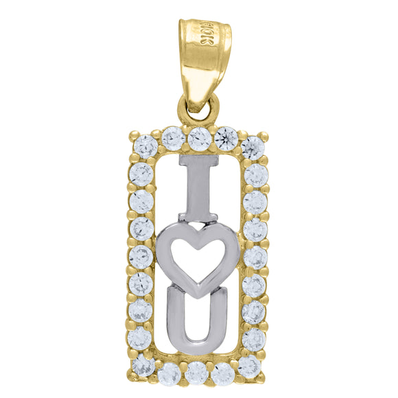 10kt Two-tone Gold Womens Cubic Zirconia I Love You Charm Pendant