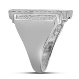 10kt White Gold Mens Round Diamond Rectangle Cluster Ring 1 Cttw