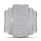 10kt White Gold Mens Round Diamond Rectangle Cluster Ring 1 Cttw