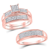 10kt Rose Gold His Hers Round Diamond Square Matching Wedding Set 1/3 Cttw