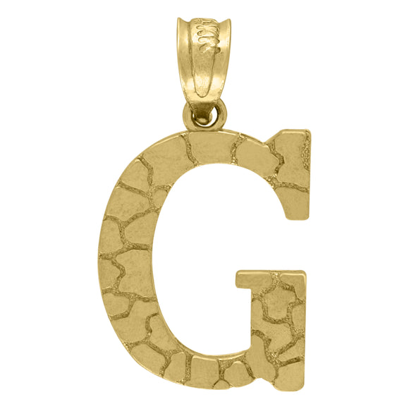 10kt Yellow Gold Unisex Nugget Initial G Charm Pendant