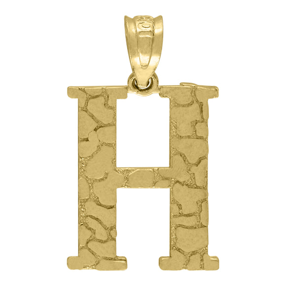 10kt Yellow Gold Unisex Nugget Initial H Charm Pendant