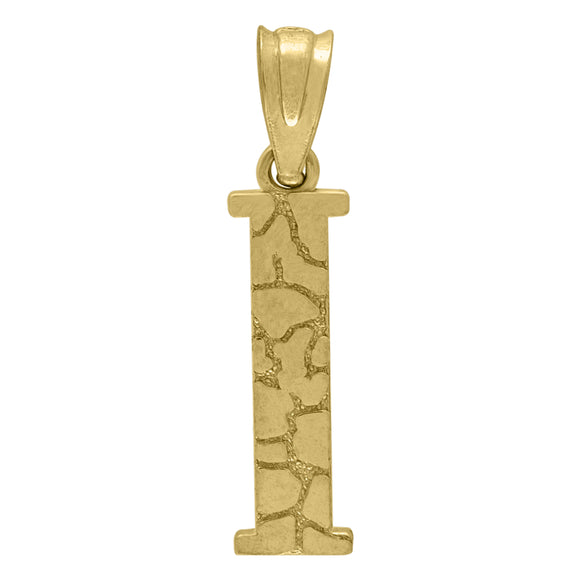 10kt Yellow Gold Unisex Nugget Initial I Charm Pendant