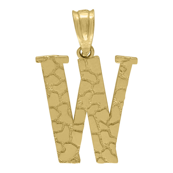 10kt Yellow Gold Unisex Nugget Initial W Charm Pendant