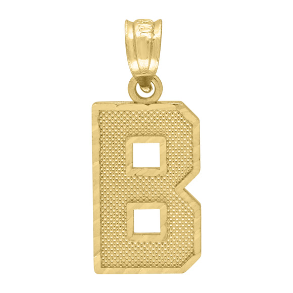 10kt Yellow Gold Unisex Textured Initial Letter B Charm Pendant