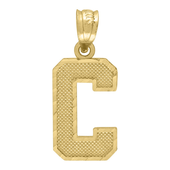 10kt Yellow Gold Unisex Textured Initial Letter C Charm Pendant