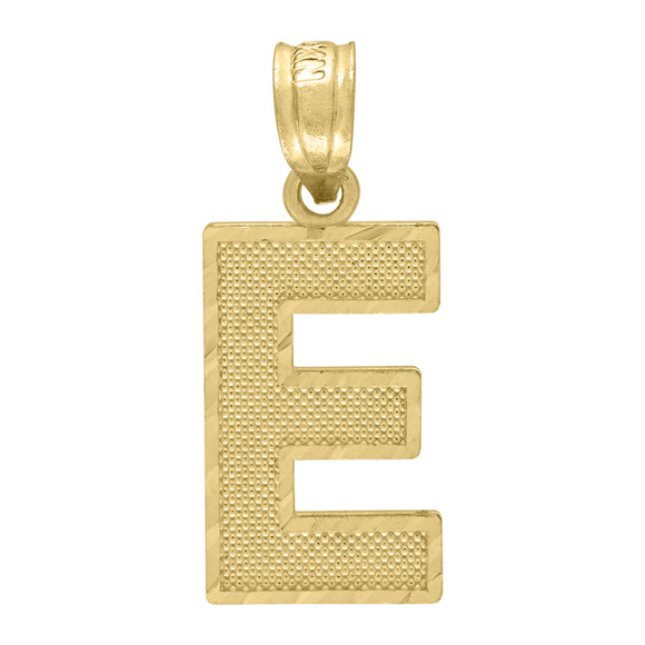 10kt Yellow Gold Unisex Textured Initial Letter E Charm Pendant