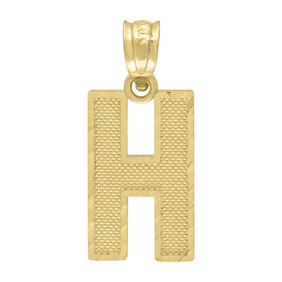 10kt Yellow Gold Unisex Textured Initial Letter H Charm Pendant