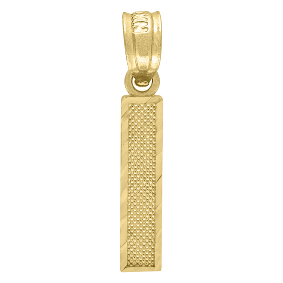 10kt Yellow Gold Unisex Textured Initial Letter I Charm Pendant