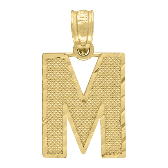 10kt Yellow Gold Unisex Textured Initial Letter M Charm Pendant
