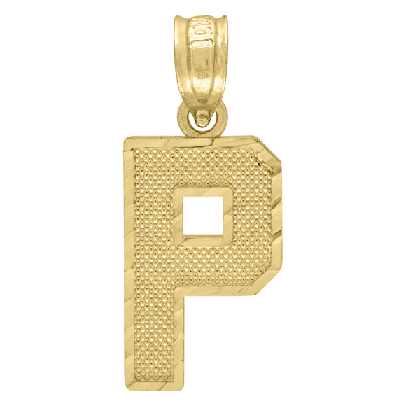 10kt Yellow Gold Unisex Textured Initial Letter P Charm Pendant