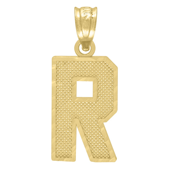 10kt Yellow Gold Unisex Textured Initial Letter R Charm Pendant