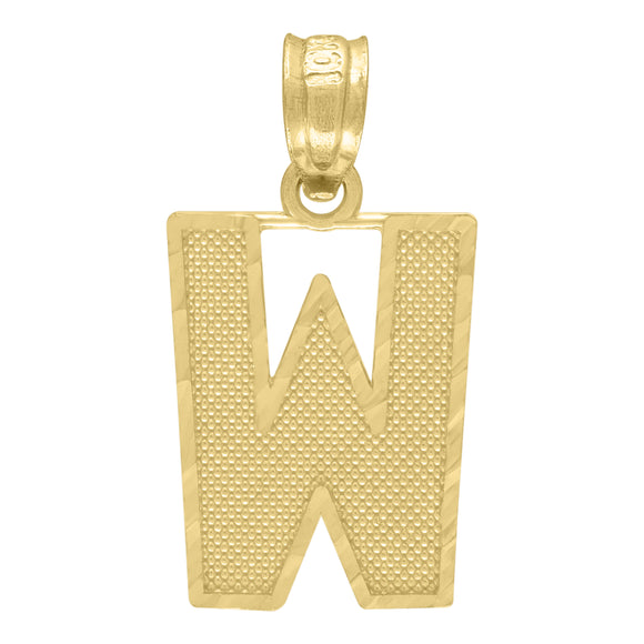 10kt Yellow Gold Unisex Textured Initial Letter W Charm Pendant
