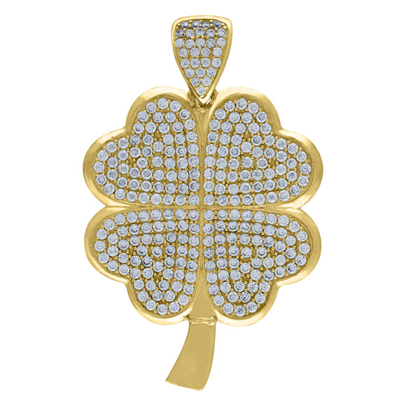 10kt Yellow Gold Mens Cubic Zirconia Clover Good Luck Charm Pendant