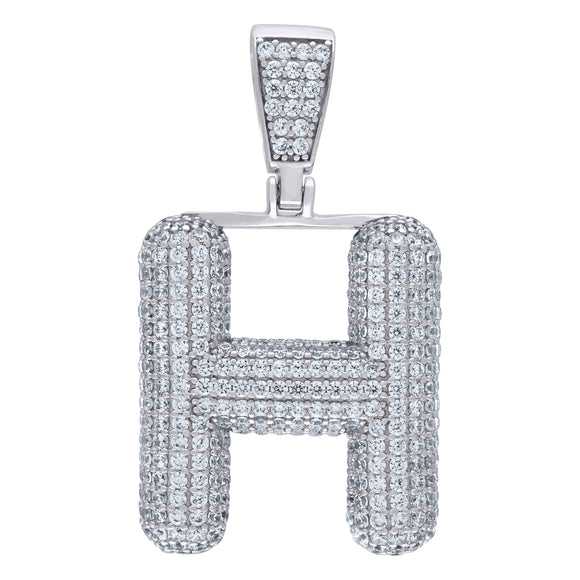 925 Sterling Silver Unisex CZ Bubble Initial Alphabet H Charm Pendant