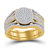 10k Yellow Gold Round Diamond Cluster Bridal Wedding Ring Band Set 3/8 Cttw