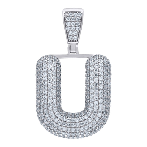 925 Sterling Silver Unisex CZ Bubble Initial Alphabet U Charm Pendant