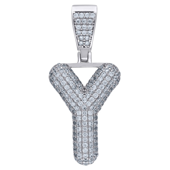 925 Sterling Silver Unisex CZ Initial Alphabet Y Charm Pendant