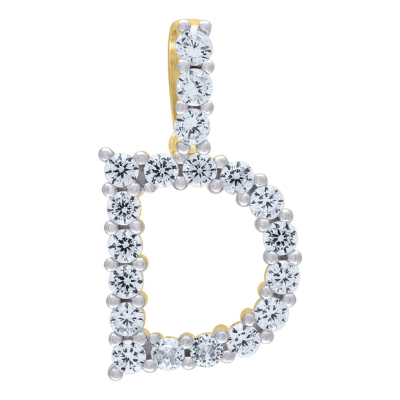 925 Sterling Silver Yellow-tone Unisex CZ Initial Alphabet D Charm Pendant