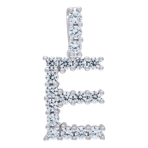 925 Sterling Silver Unisex CZ Initial Alphabet E Charm Pendant