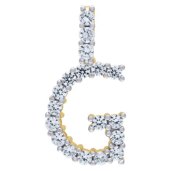 925 Sterling Silver Yellow-tone Unisex CZ Initial Alphabet G Charm Pendant