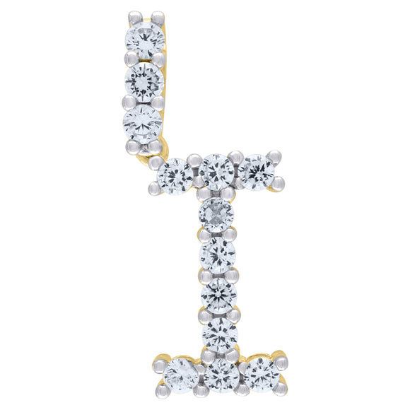 925 Sterling Silver Yellow-tone Unisex CZ Initial Alphabet I Charm Pendant