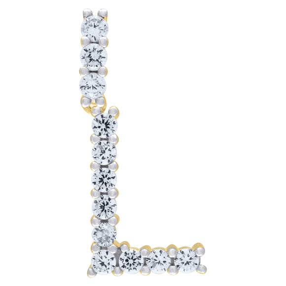925 Sterling Silver Yellow-tone Unisex CZ Initial Alphabet L Charm Pendant