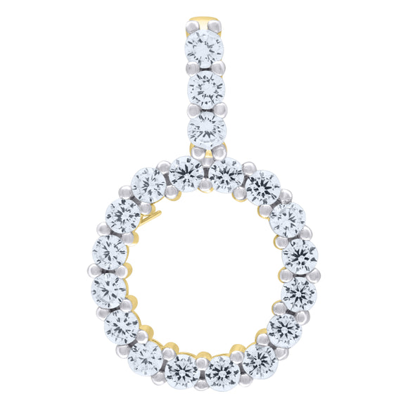 925 Sterling Silver Yellow-tone Unisex CZ Initial Alphabet O Charm Pendant