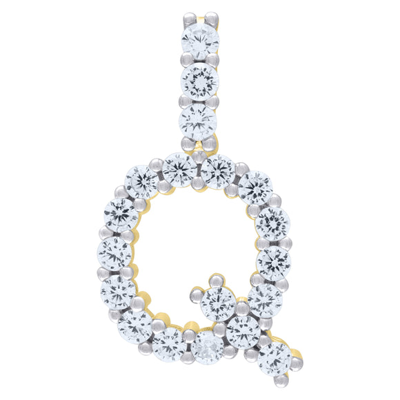 925 Sterling Silver Yellow-tone Unisex CZ Initial Alphabet Q Charm Pendant