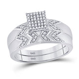 10kt White Gold His Hers Round Diamond Square Matching Wedding Set 1/4 Cttw