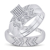 10kt White Gold His Hers Round Diamond Square Matching Wedding Set 1/4 Cttw