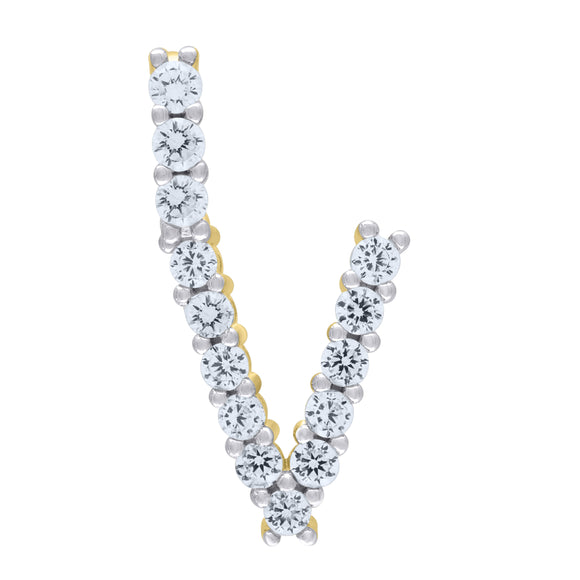 925 Sterling Silver Yellow-tone Unisex CZ Initial Alphabet V Charm Pendant
