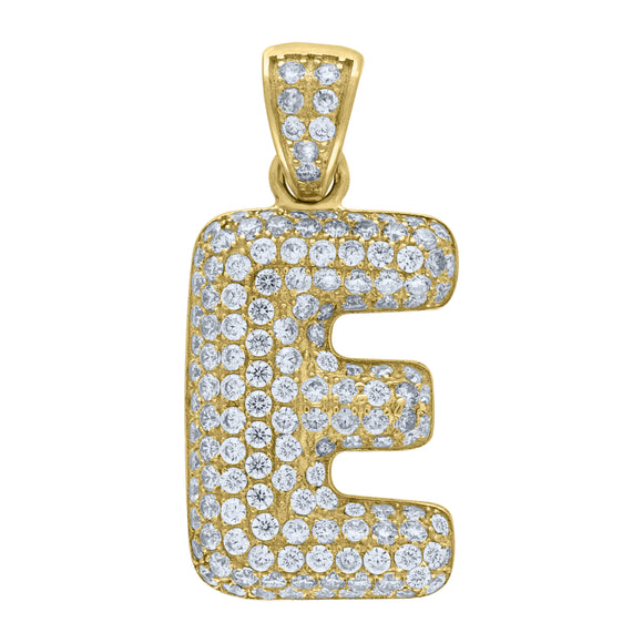 10kt Yellow Gold Unisex Cubic-zirconia Bubble Initial Letter E Charm Pendant